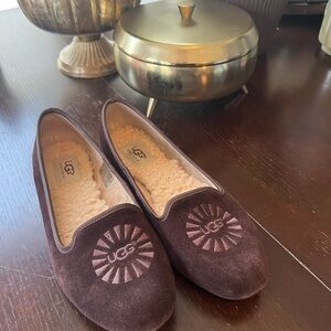UGG Brown Suede Shearling-Lined Slip-On Flats
